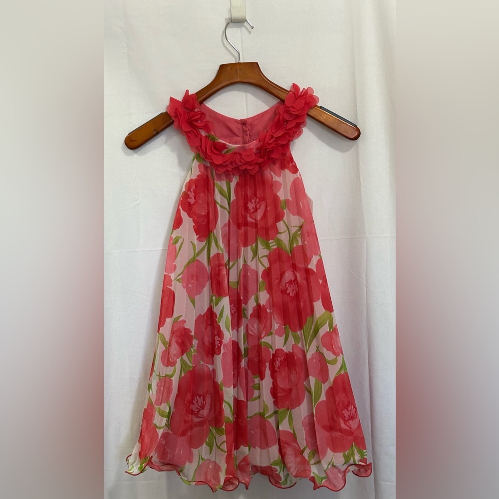 Rare Editions - Red & Pink Floral Kids Dress